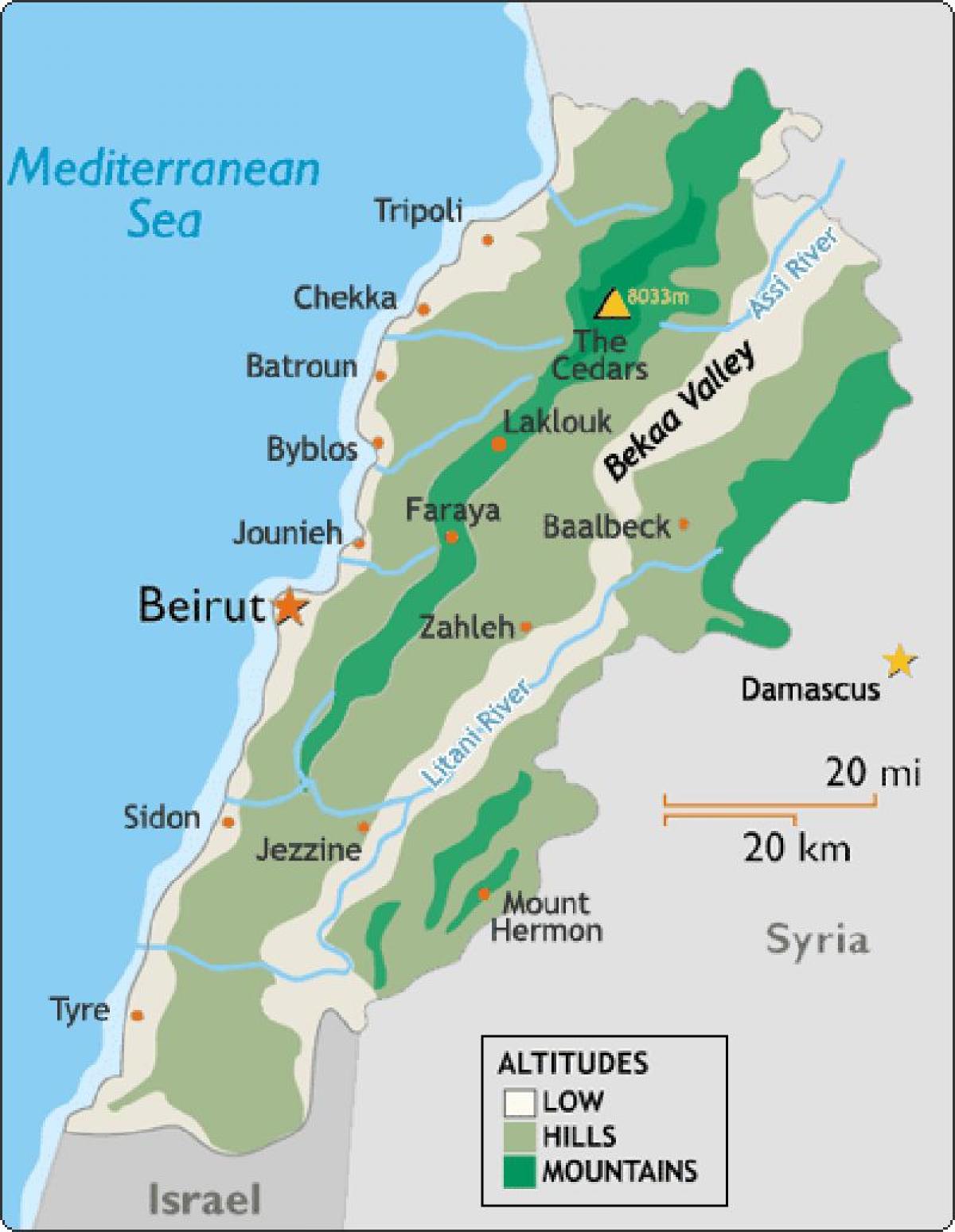 خريطة لبنان المناخ
