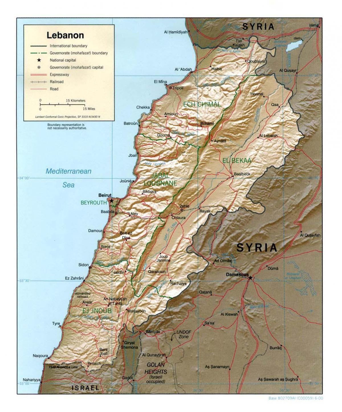 خريطة طبوغرافية لبنان