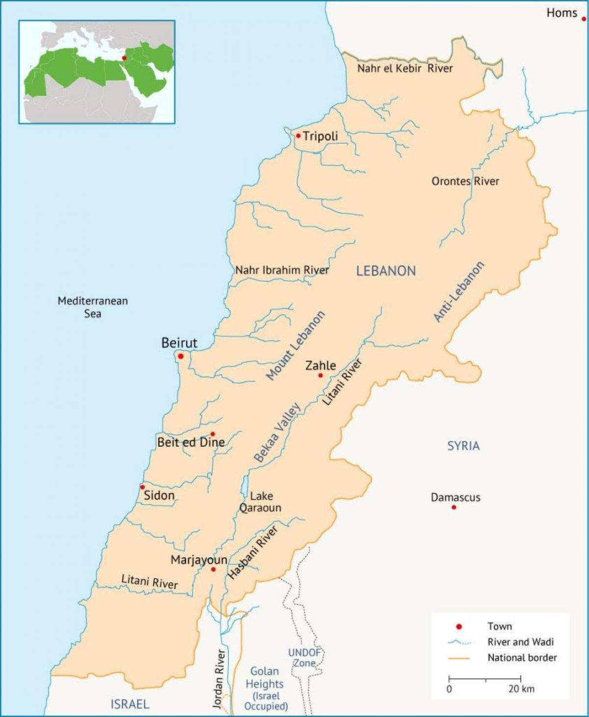 لبنان الأنهار خريطة